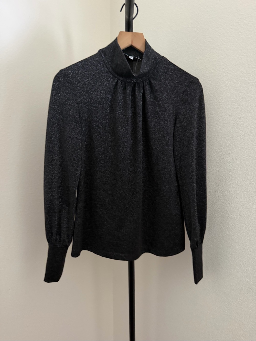 Trina Turk Mischel Black Metallic Sparkle Mock Neck Top - Picture 3 of 5